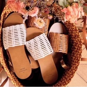 Sézane Low Tessa Slides White Leather Woven 36